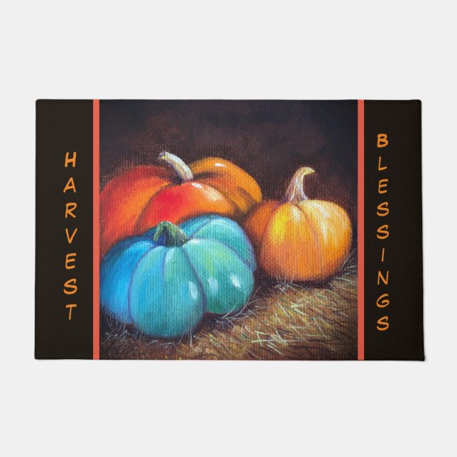 Harvest Blessings Thanksgiving Door Mat (Front)