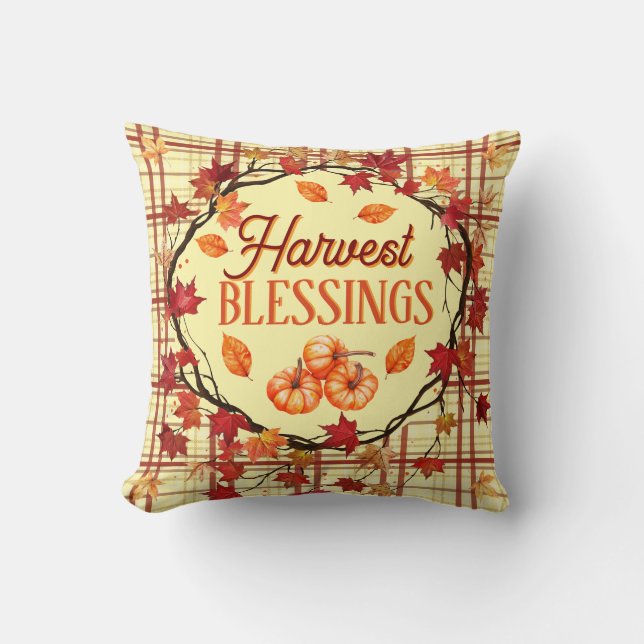 Harvest Blessings Throw Pillow (Front)