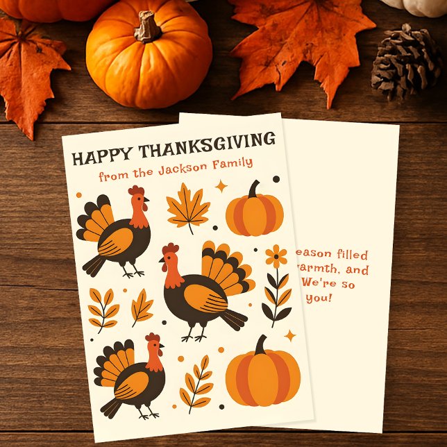 Harvest Blessings Turkeys & Pumpkins Thanksgiving Card (Creator Uploaded)