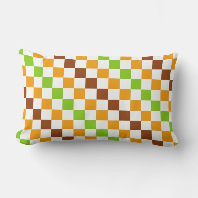 Harvest diagonal chequerboard pattern lumbar pillow (Front)