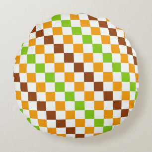 Harvest diagonal chequerboard pattern round pillow