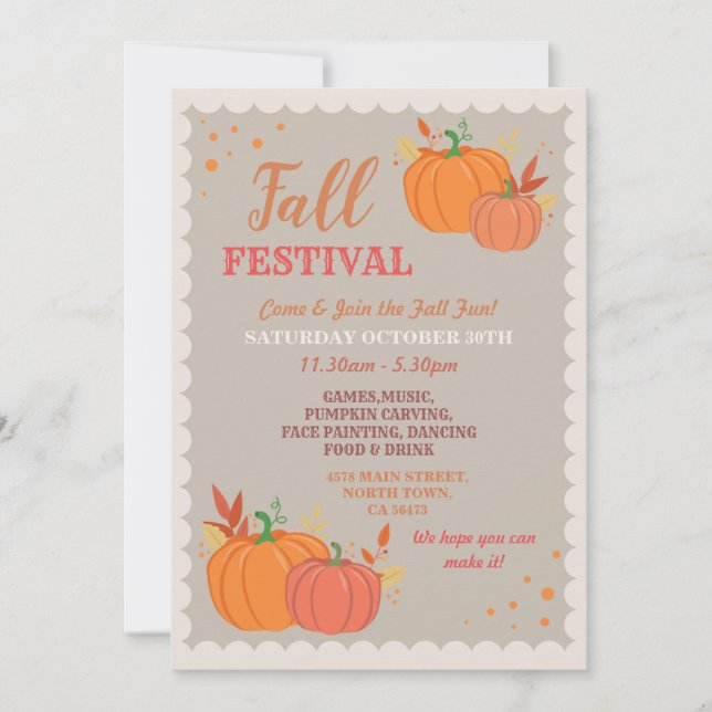 Harvest Fall Festival Pumpkin Leaves Autumn Event Invitation (Front)