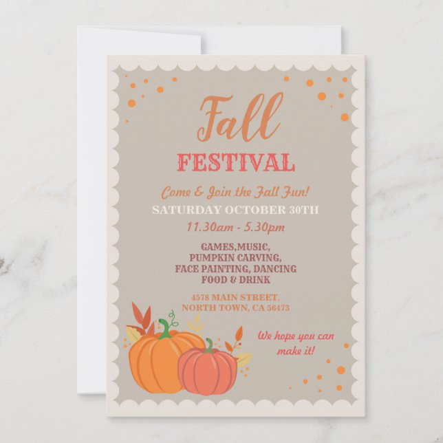 Harvest Fall Festival Pumpkin Leaves Autumn Event Invitation (Front)