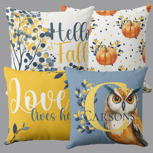 Harvest Family Roots Reversible Owl & Monogram Throw Pillow