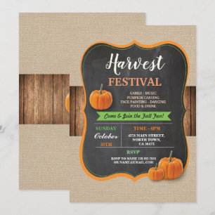 Harvest Festival Pumpkin Rustic Wood Chalk Invite