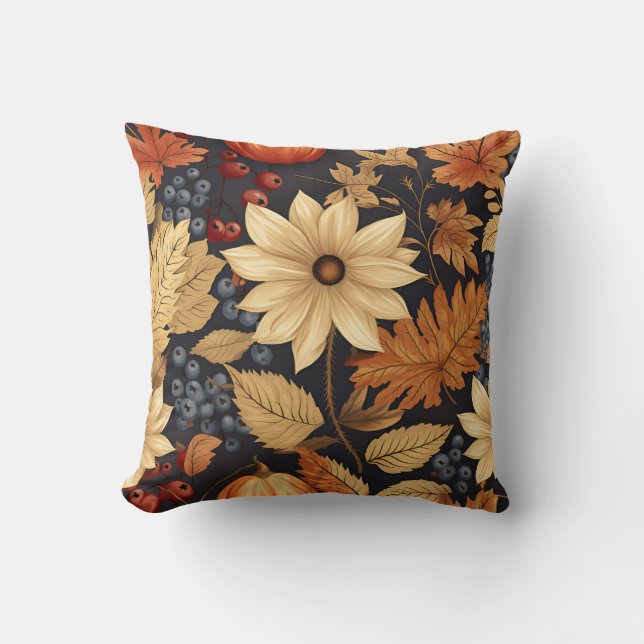 Harvest Floral Symphony Throw Pillow (Front)