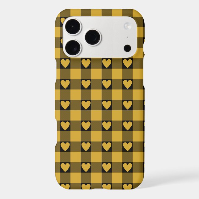 Harvest Gold Black Buffalo Heart Plaid Phone Case (Back)