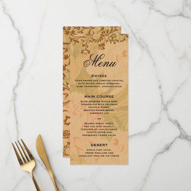 Harvest Gold Boho and Gold Leaf Wedding Menu (Front/Back In Situ)