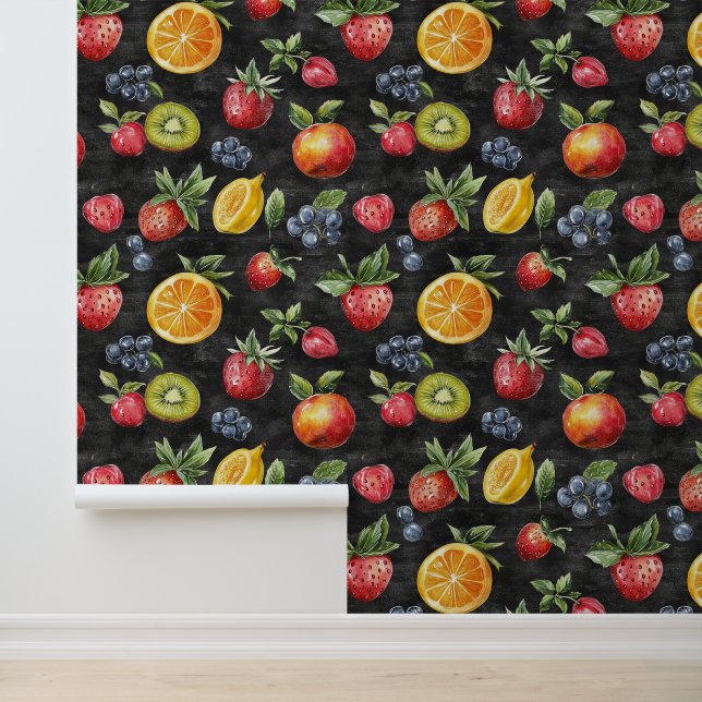 Harvest Grocery Fruit Pattern Chalk Drawing Wallpaper (Application)
