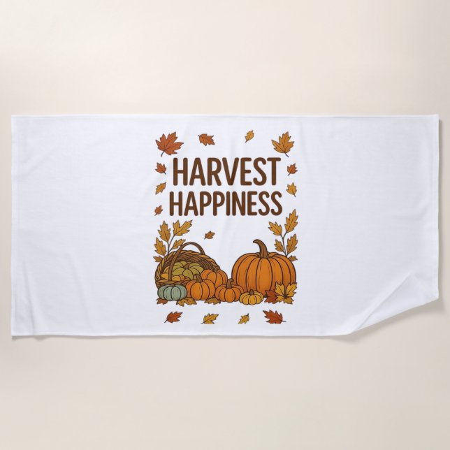 Harvest Happiness – Autumn Pumpkin & Fall Leaves D Beach Towel (Front)