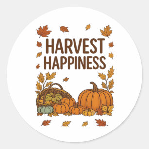 Harvest Happiness – Autumn Pumpkin & Fall Leaves D Classic Round Sticker