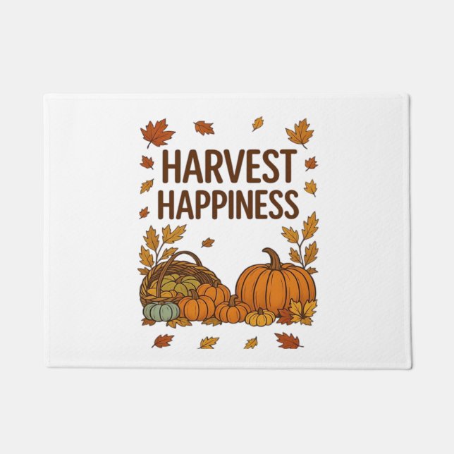 Harvest Happiness – Autumn Pumpkin & Fall Leaves D Doormat (Front)