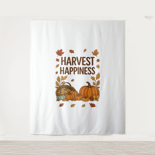 Harvest Happiness – Autumn Pumpkin & Fall Leaves D Tapestry (Front)