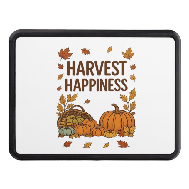 Harvest Happiness – Autumn Pumpkin & Fall Leaves D Trailer Hitch Cover (Front)