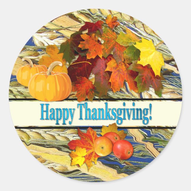 Harvest Happy Thanksgiving Classic Round Sticker (Front)
