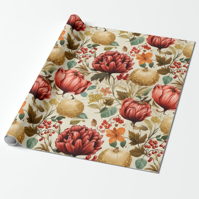 Harvest Hues Thanksgiving Wrapping Paper (Unrolled)