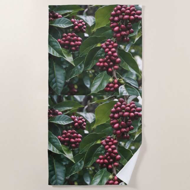 **"Harvest in Bloom: Coffee Beans on the Tree"** Beach Towel (Front)