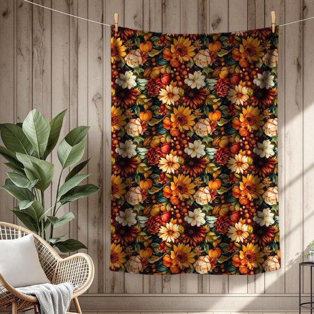 Harvest-Inspired Floral Pumpkins Seasonal Comfort Fleece Blanket (Harvest-Inspired Floral Pumpkins Seasonal Comfort Fleece Blanket)