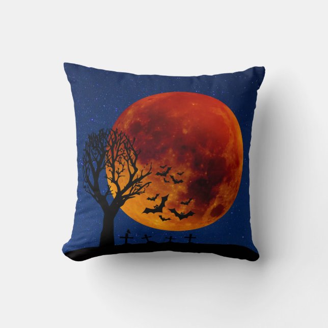 Harvest Moon Halloween Throw Pillow (Front)