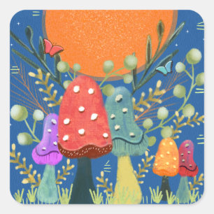 Harvest Moon Mushrooms Square Sticker