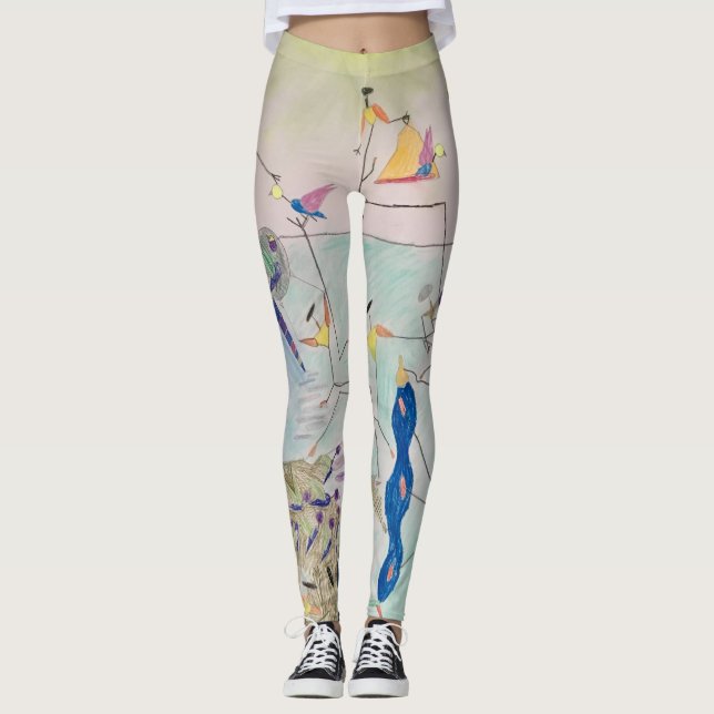 "Harvest of the Birds" Colorful Art Leggings (Front)