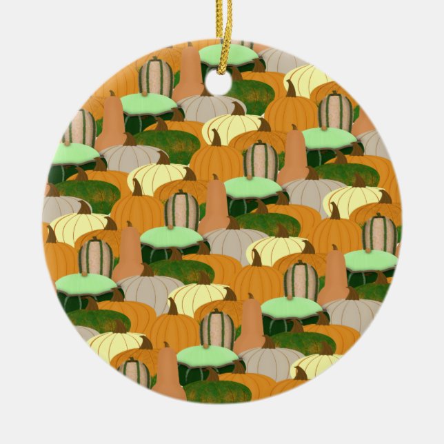 Harvest Pattern Autumn Squash Ceramic Ornament (Front)