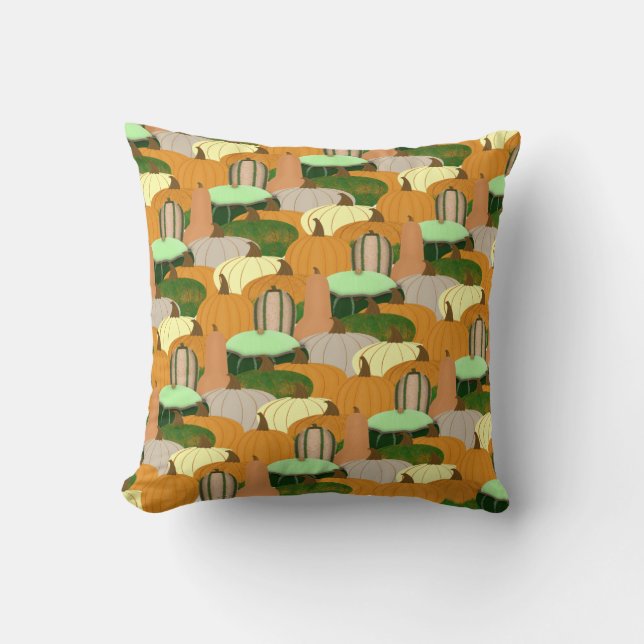 Harvest Pattern Autumn Squash Throw Pillow (Front)