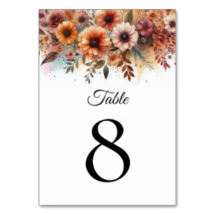 Harvest Petals and Painted Skies Table Number