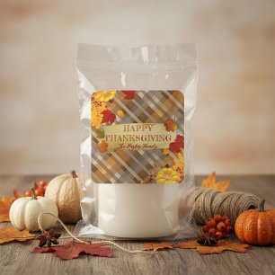 Harvest Plaid Pumpkins and Foliage Thanksgiving Square Sticker