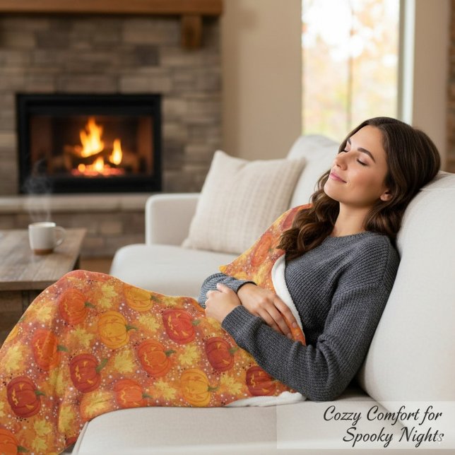 Harvest Pumpkin Autumn Fall Leaves Cozy Halloween Fleece Blanket (Creator Uploaded)