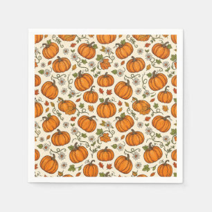 Harvest Pumpkin & Daisy Pattern Autumn Fall Napkin