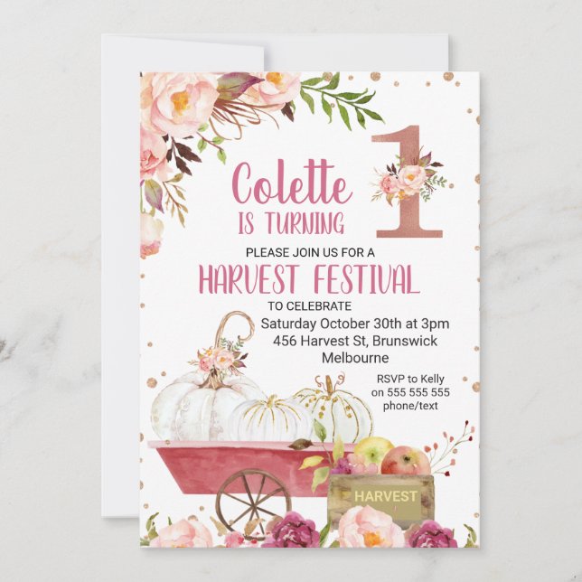 Harvest Pumpkin First Birthday Invitation (Front)