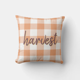 Harvest Pumpkin Orange Gingham Check Pattern Outdoor Pillow