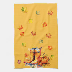 Harvest Pumpkin Patch - Fall Rain Boots Kitchen Towel