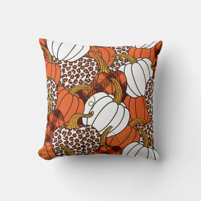 Harvest Pumpkin Patchwork Vintage Pattern Throw Pillow (Front)