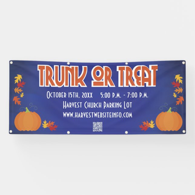 Harvest Pumpkin QR Code Trunk or Treat Banner (Horizontal)