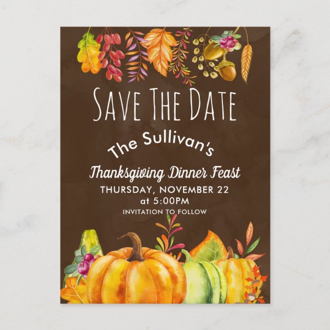Harvest Pumpkins and Autumn Foliage Border STD Announcement Postcard (Front)