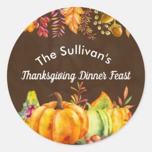 Harvest Pumpkins and Autumn Leaves Border Event Classic Round Sticker