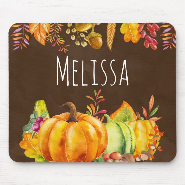 Harvest Pumpkins and Autumn Leaves Border Mouse Pad (Front)
