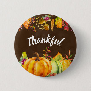Harvest Pumpkins and Autumn Leaves Border Thankful 2 Inch Round Button