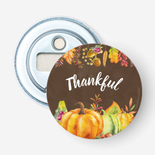 Harvest Pumpkins and Autumn Leaves Border Thankful Bottle Opener
