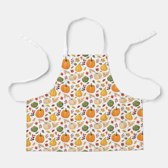 Harvest Pumpkins and Autumn Leaves Pattern Apron (Front)