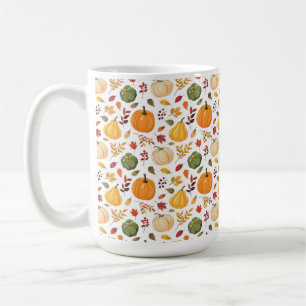 Harvest Pumpkins and Autumn Leaves Pattern Coffee Mug