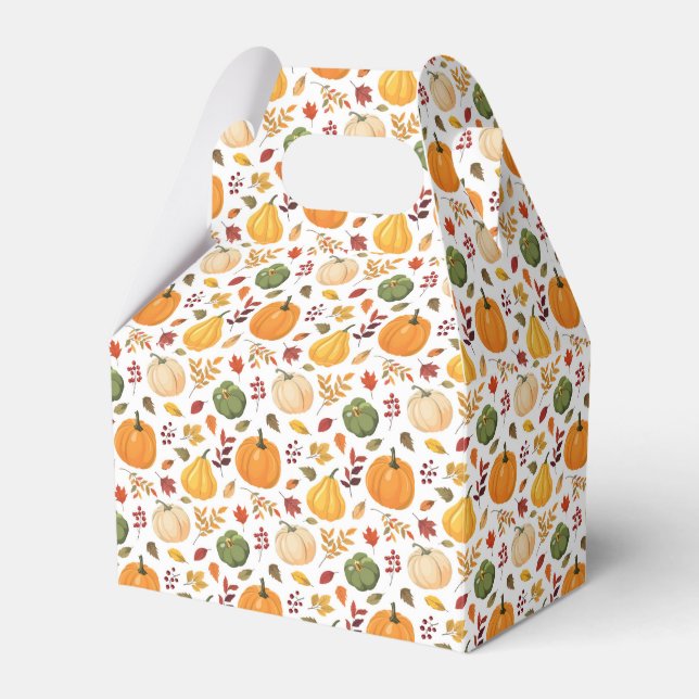 Harvest Pumpkins and Autumn Leaves Pattern Favor Box (Front Side)
