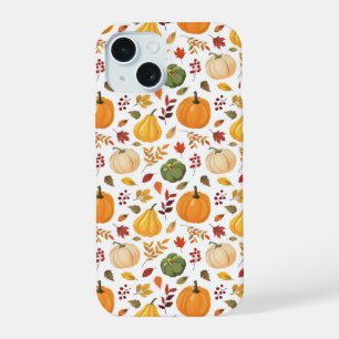 Harvest Pumpkins and Autumn Leaves Pattern iPhone 15 Case