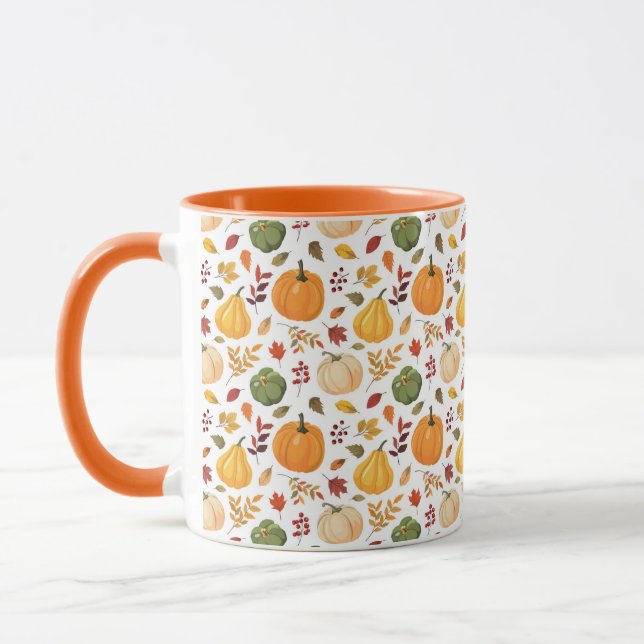 Harvest Pumpkins and Autumn Leaves Pattern Mug (Left)