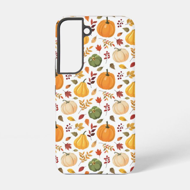 Harvest Pumpkins and Autumn Leaves Pattern Samsung Galaxy S22 Case (Back)
