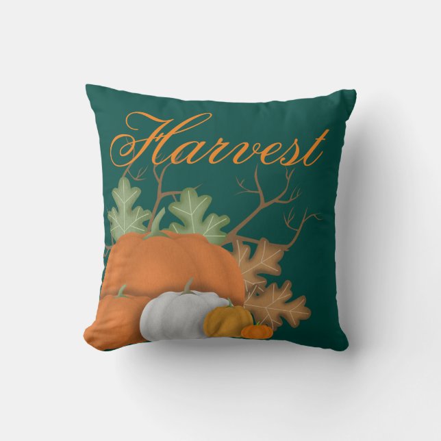 Harvest Pumpkins and Oak Leaves Custom Throw Pillow (Front)