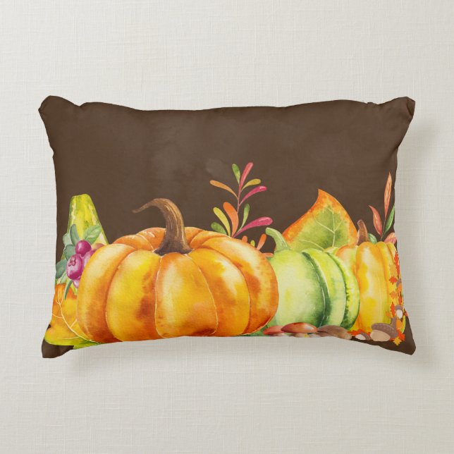 Harvest Pumpkins, Leaves and Foliage Accent Pillow (Front)