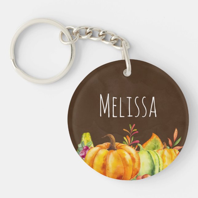 Harvest Pumpkins, Leaves and Foliage Keychain (Front)